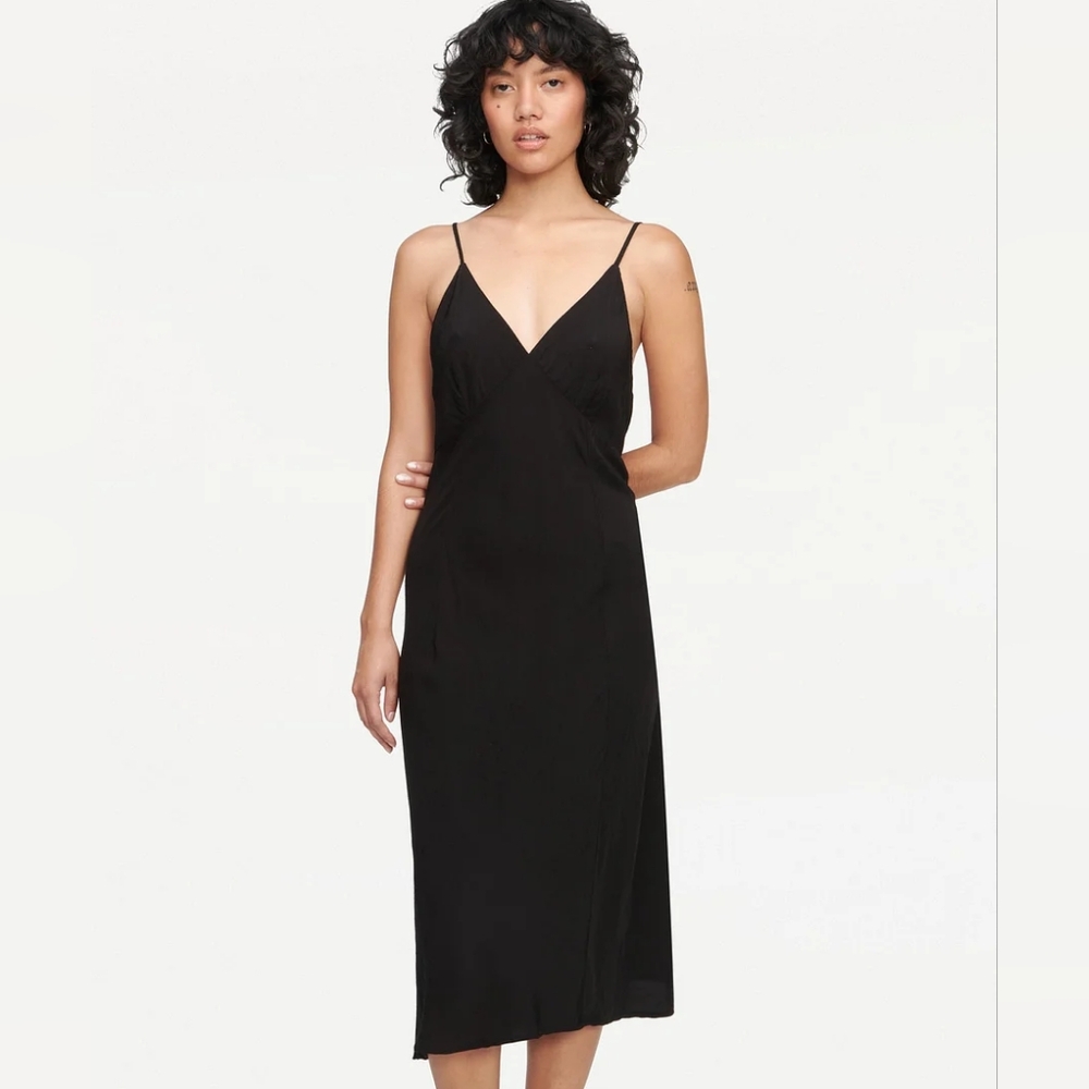 LACAUSA Black Slip Midi Dress